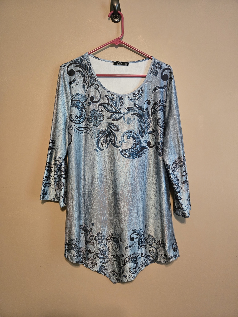Lily by Firmiana Metallic Paisley Handkerchief Tunic Top XL